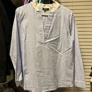 Women’s petite, large blue and white striped blouse